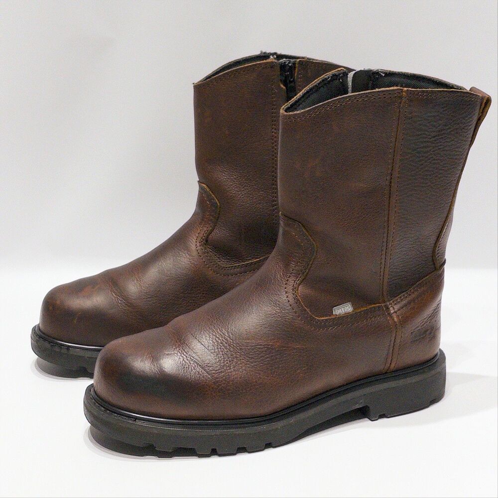 Iron Age 10" Hauler Composite Toe Side Zip Brown Leather Work Boots Men Size 10M